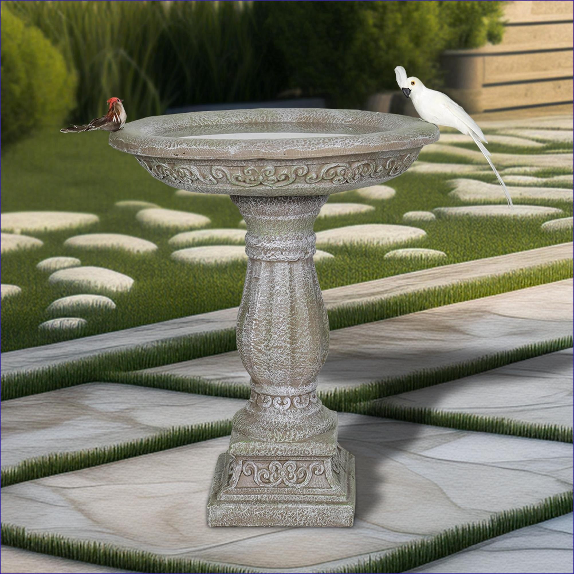 Bird Baths | 23.8" Tall Outdoor Pedestal Bird Bath for Garden, Patio & Lawn | Concrete Cement | Single Tier Pedestal