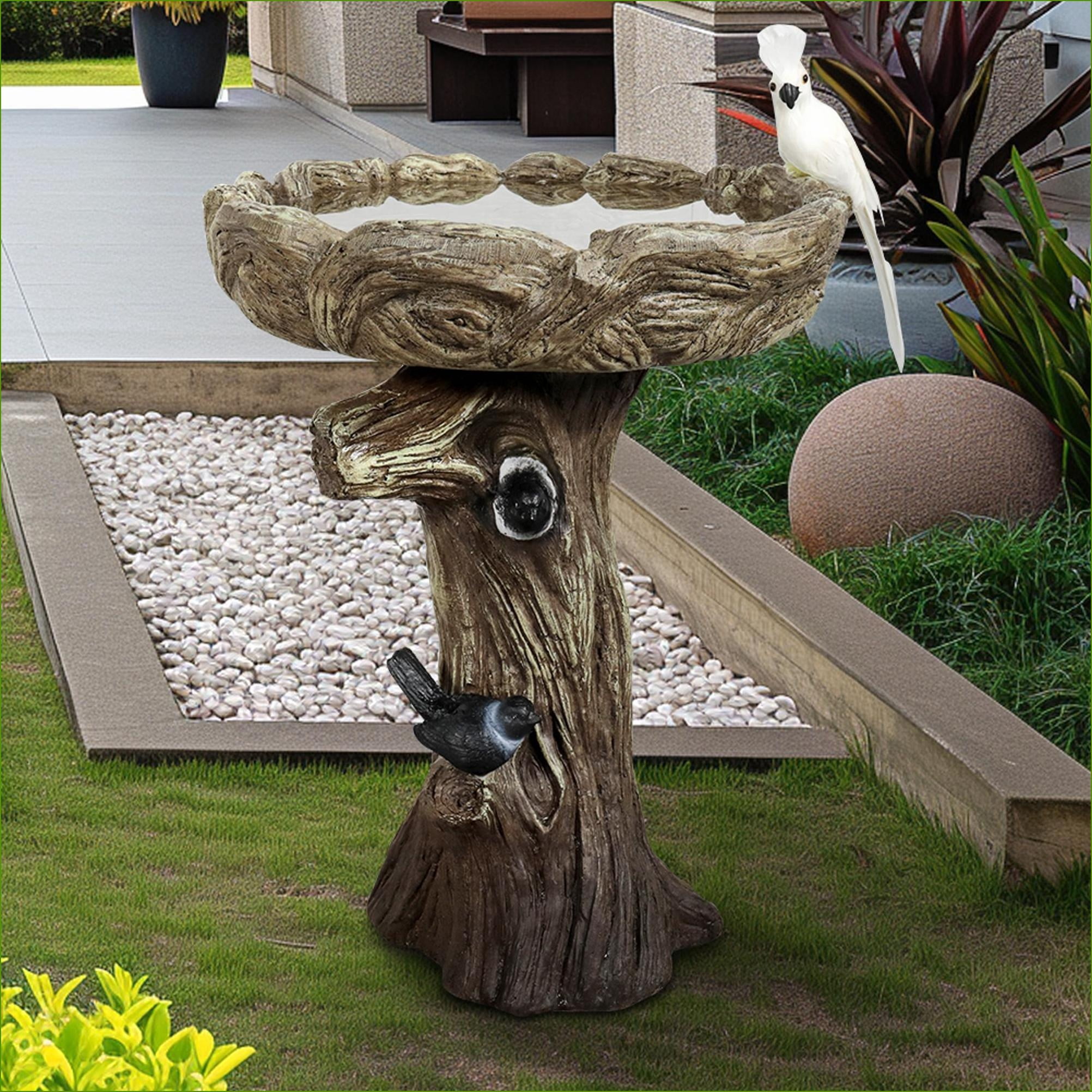 Bird Baths, 23" Tall Wood-Look Freestanding Concrete Pedestal for Garden Patio Yard | Concrete Cement | Birdbath