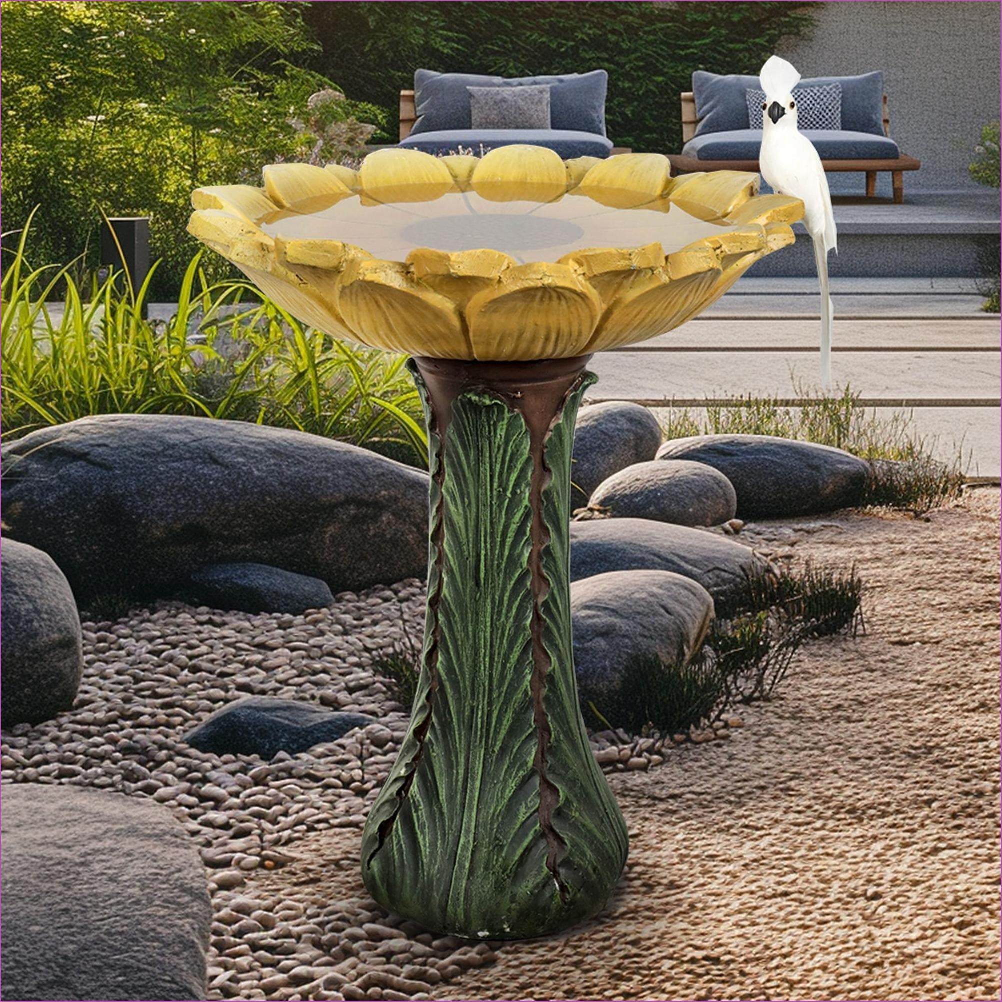 Bird Baths | 24.4" Tall Outdoor Farmhouse Sunflower Bird Bath for Garden Patio | Concrete Cement | Birdbath Single Tier Pedestal