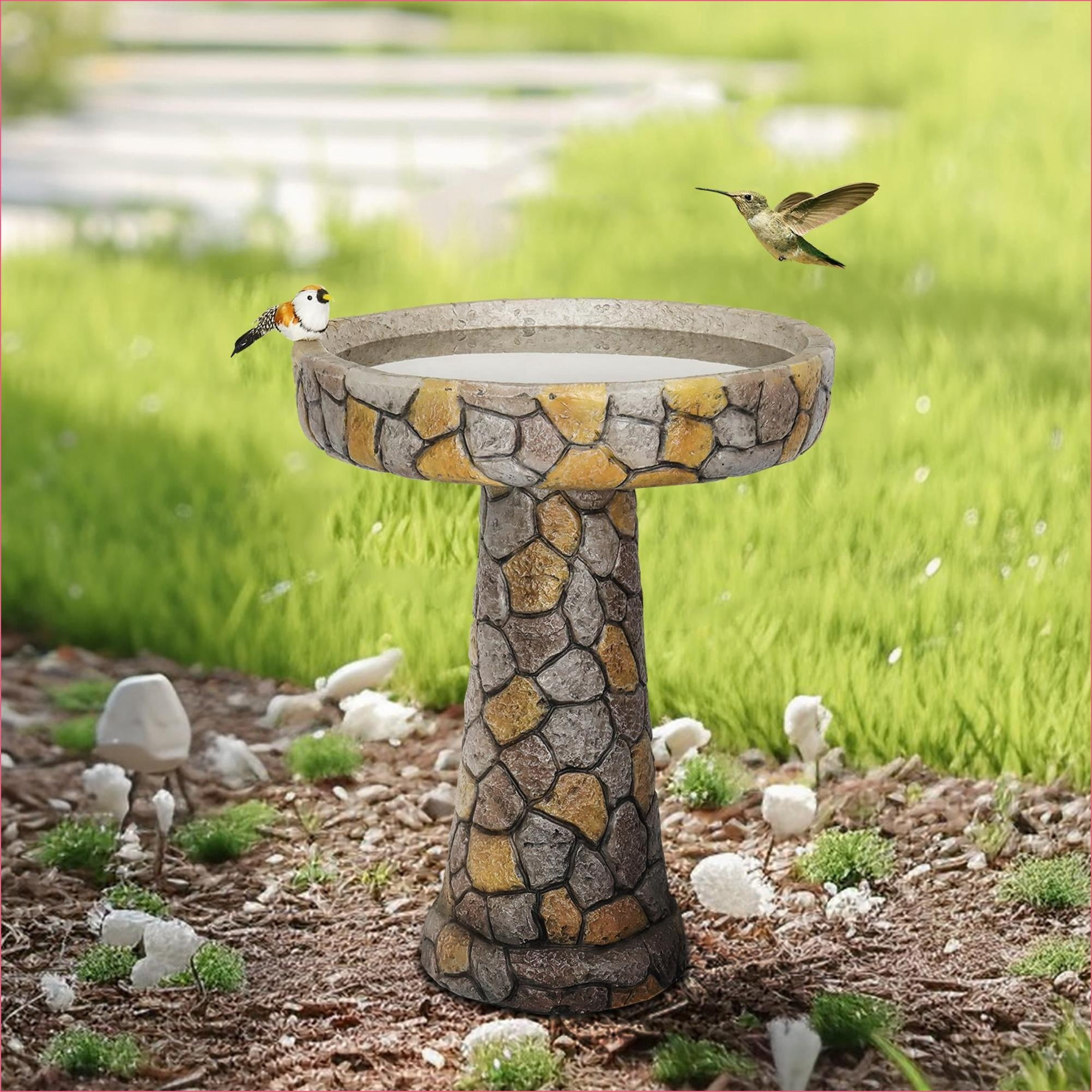 Bird Baths | 24" Tall Traditional Outdoor Garden Pedestal Bird Bath, Antique Stone Finish | Mosaic Stone | Concrete Cement