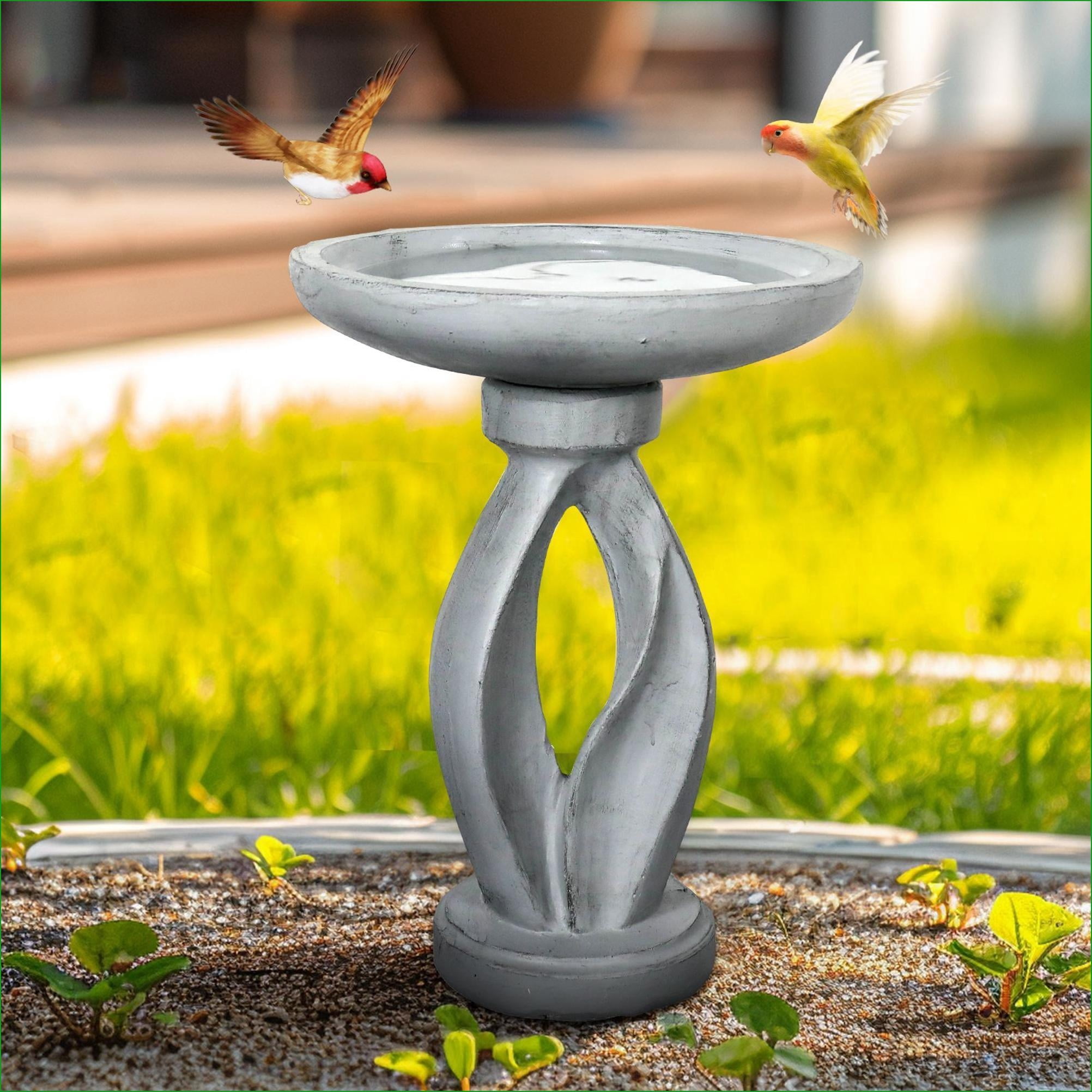 Bird Baths | Modern 21.8" Tall Outdoor Bird Bath for Garden, Yard, Patio | Concrete Cement | Single Tier Pedestal