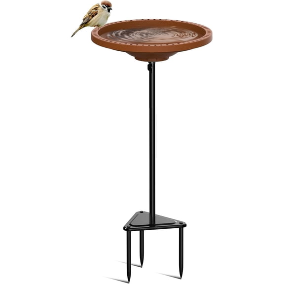 Bird Baths for Outdoors, Detachable Birdbaths The Garden Clearance, Freestanding Outdoors Heavy Duty, Bath Bowl Spa & Birdfeeder with Metal Stake Stand, Circle Shape (Brown)