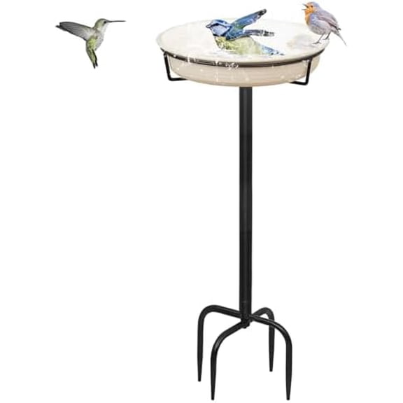 Bird Baths for Outdoors Heavy Duty, 35.5in Detachable Birdbaths for The Garden Clearance, Bird Bath Bowl Spa & Birdfeeder with Metal Stake Stand for Outdoors Garden, 4 Spiky Feet (C)