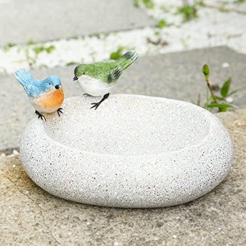 Bird Baths for Outdoors, Antique Outdoor Garden Bird Bath Resin Birdbath Bowl with Cute Birds Ornament for Outside Yard Table Decor