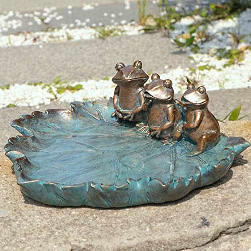 Bird Baths for Outdoors, Antique Outdoor Garden Bird Bath Resin Birdbath Bowl with Vintage Frogs Ornament for Outside Yard Table Decor
