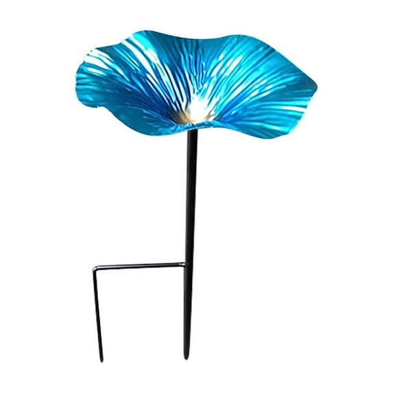 Bird Baths for Outdoors Glass Bird Bath Bowl Outdoor Bird Feeder Flower Pattern with Metal Stake for Garden, Yard and Lawn Decor