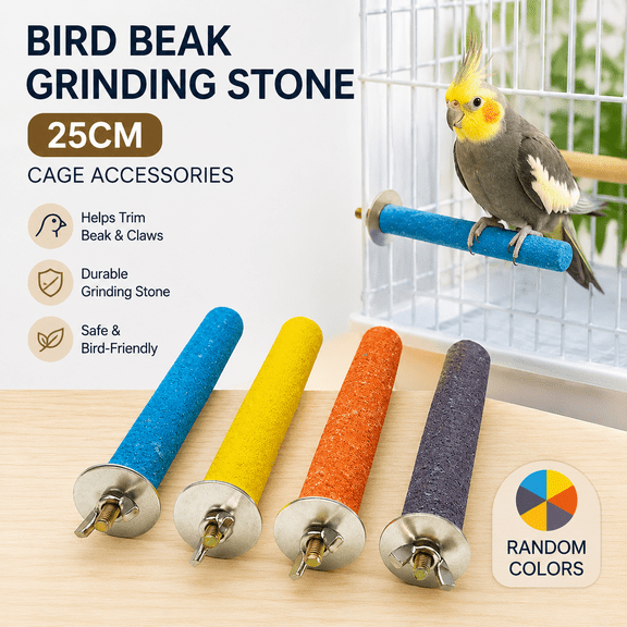 Bird Beak Grinding Stone 25cm Cage Accessories for Parakeets, Bird Parrot Cage Perch, Stand Platform Foot Claws Trimmer Chewing Toys for Budgies, Parakeets, Cockatiels, Conures Random Colors