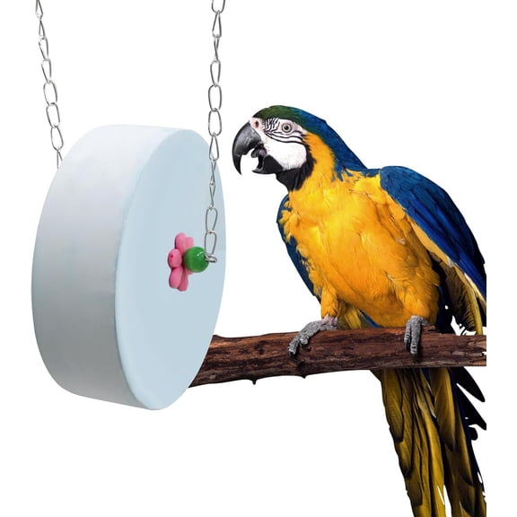 Bird Beak Grinding Stone, Large Blue Cylinder Parrot Chew Toy with Metal Hanging Chain, Cage Accessory for Medium & Large Birds Including Macaws, African Greys, Cockatiels