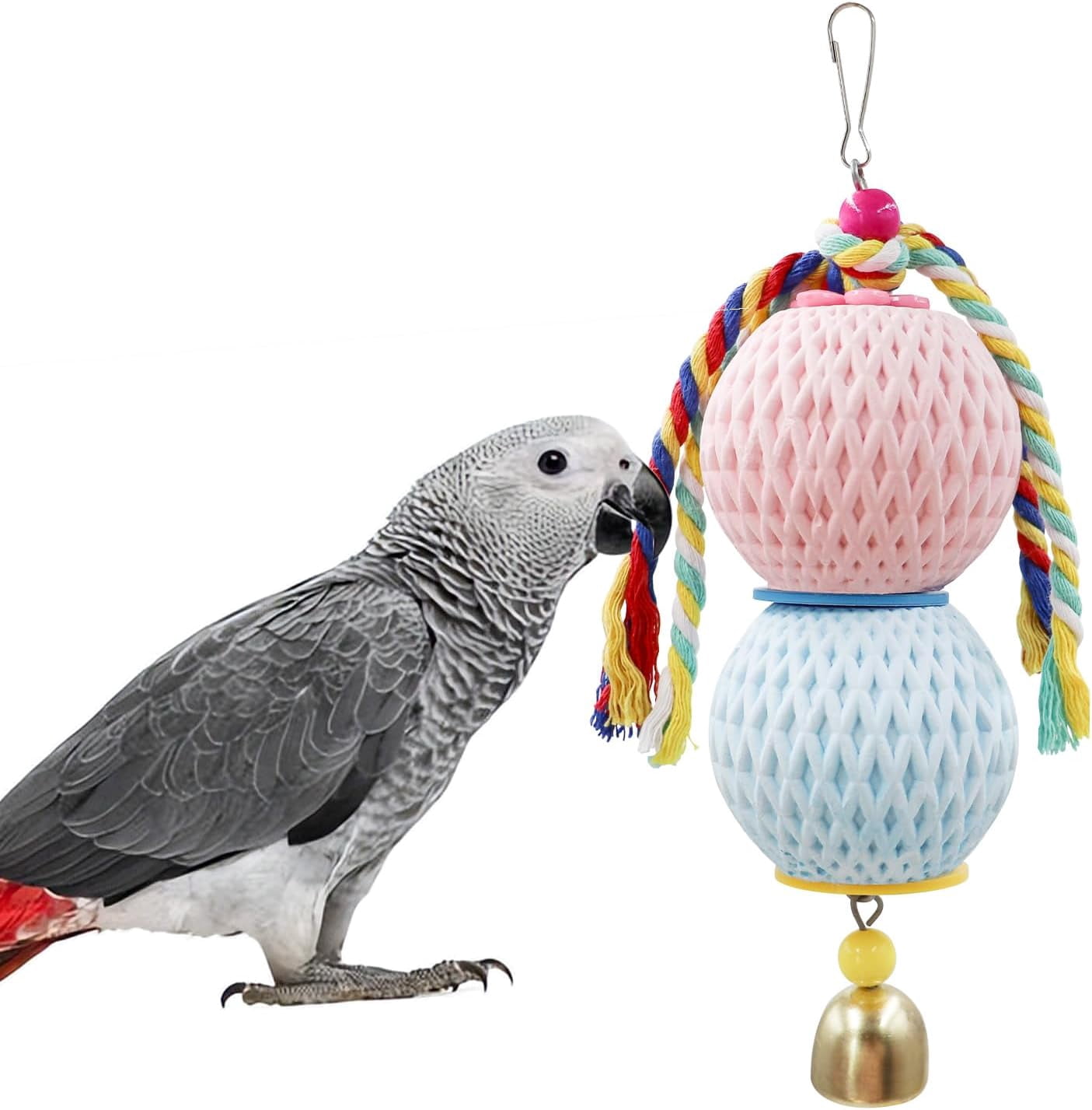 Bird Beak Grinding Stone, Parrot Chew Toys with Bells, Bird Toys, Cage Accessories for African Grey, Budgies, Amazon Parrots, Cockatiels, Lovebirds, Conures, Quakers, Small to Medium Birds