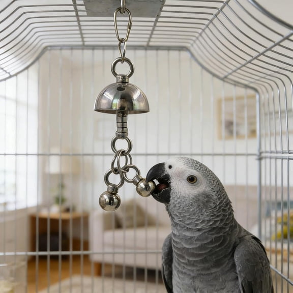 Bird Bell Toy Stainless Steel Chew Hanging for Large Parrots(Silver, Small)