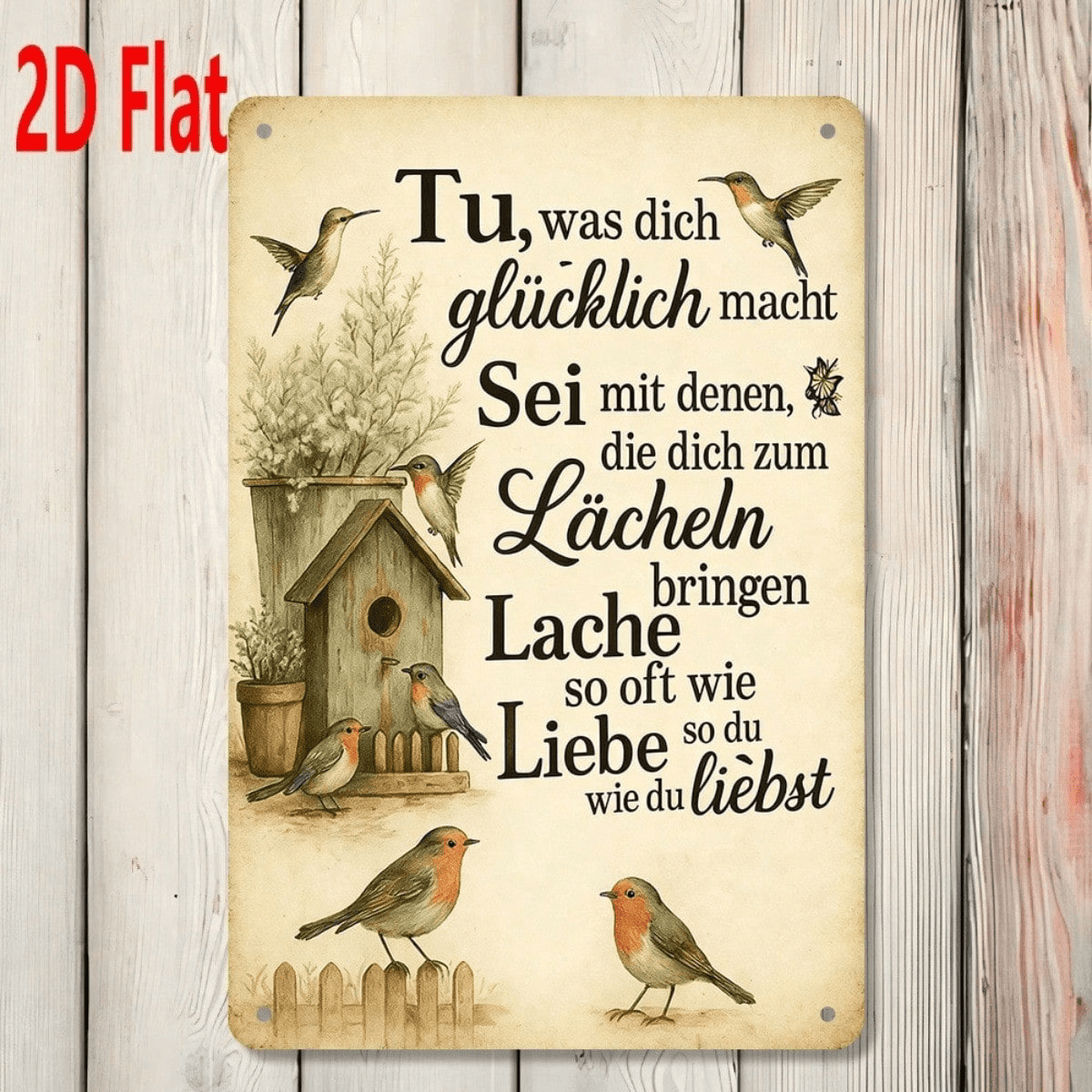 Bird & Birdhouse Metal Wall" Wall Decor, 7.87x11.81 in 2D Flat Unframed Plaque Sign, 2D Flat Unframed Plaque Sign, Weatherproof Rust
