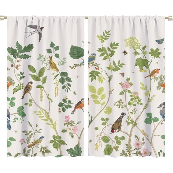 Bird Blackout Windows Curtains, Rod Pocket Colorful Nature Vintage Floral Tropical Jungle Plant Rustic Flower Tree Retro Print Pattern Curtains, for Bedroom Living Room 72x63in 2 Panels
