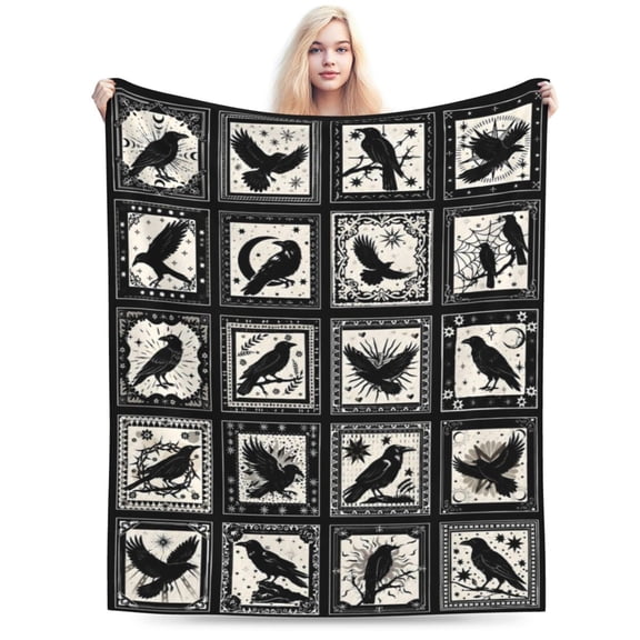 Bird Blanket Halloween Black Gothic Throw Blanket Ultra Soft Retro Hummingbird Blankets Raven Crow Throw Bird Lover Gift 80x60