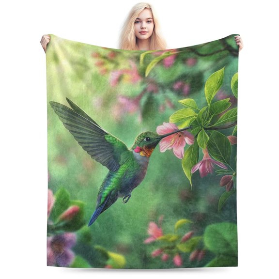 Bird Blanket, Hummingbird Flannel Fleece Throw for Adults 50x40