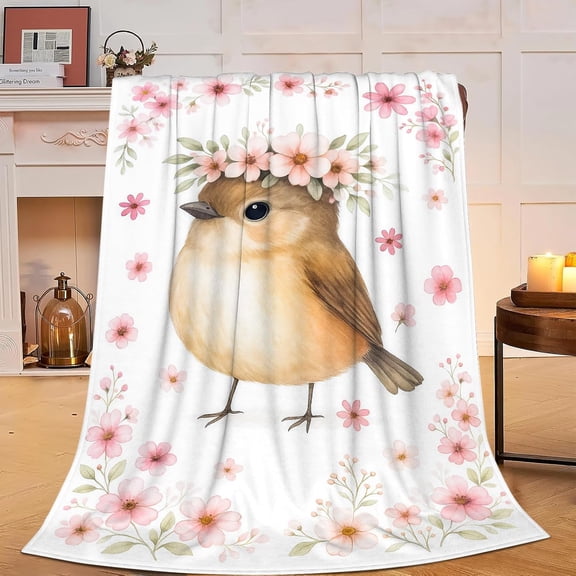 Bird Blanket Sparrow Bird Flowers Blanket Gifts for Women Women Fleece Fuzzy Soft Cozy Flannel Cute Birds Bedding Plush Warm Stuffed for Users Adults Sofa Bed Couch 40 x 50 Inch