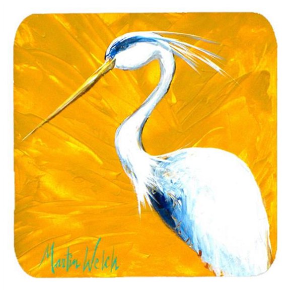 Bird - Blue Heron Col Mustard Foam Coasters, Set Of 4
