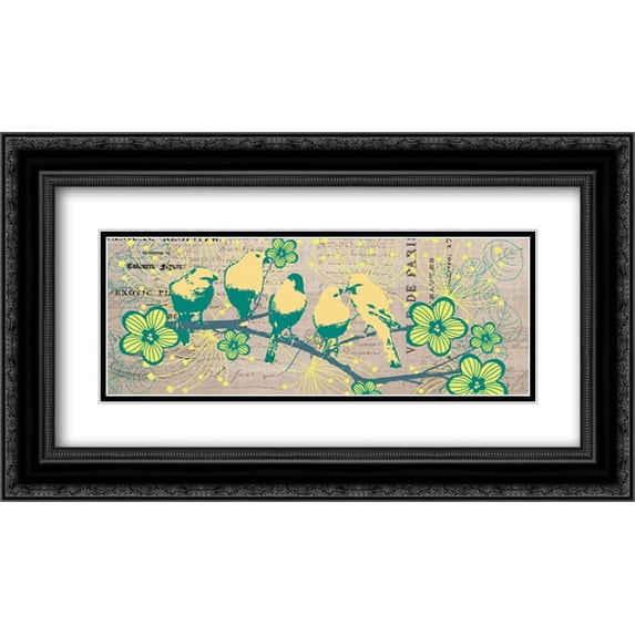 Bird Botanical Yellow 2x Matted 24x14 Black Ornate Framed Art Print by Jordan, Elizabeth
