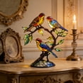 thumbnail image 1 of Bird Branch Figurine, Stained Glass Acrylic Decor, Colorful 3 Bird Art, Tabletop Ornament for Home Office Shelf, 1 of 6