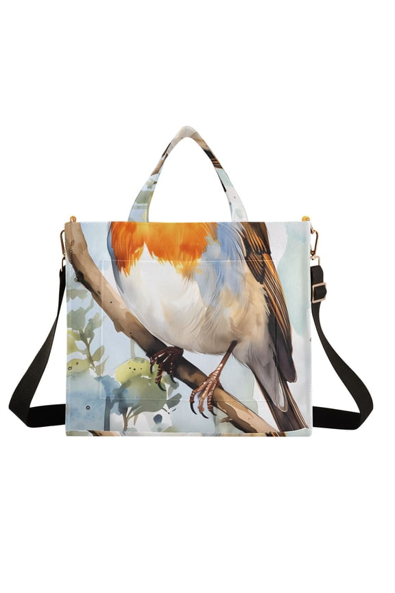 Bird Branches Corduroy Tote Bag Handbag Large Messenger Bag Shoulder Crossbody Zipper Bag Purse