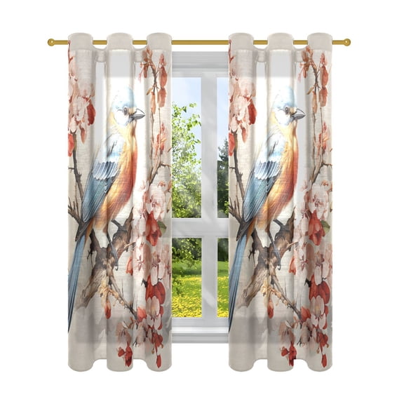 Bird Branches Flowers Blackout Curtains Patio Door Curtains Window Decoration for Bedroom Living Room 2 Panels