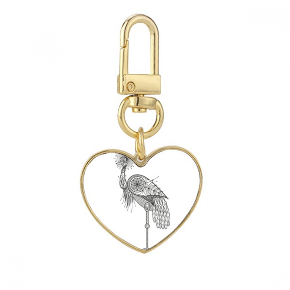 Bird Brave Beauty Feather Gold Heart Keychain Metal Keyring Holder