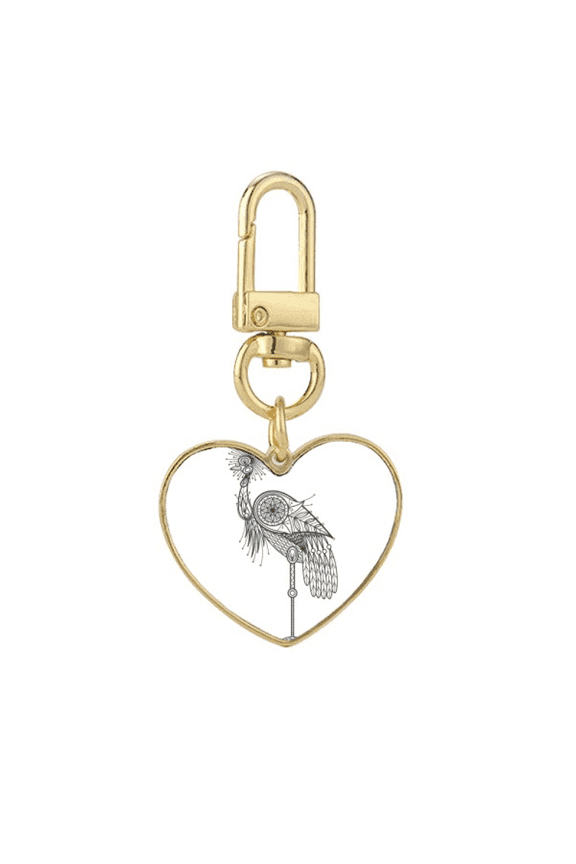 Bird Brave Beauty Feather Gold Heart Keychain Metal Keyring Holder