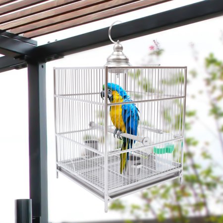 Bird Cage 17in Cage with Rolling Stand for Parrot Parakeet Cockatiels Sun Parakeet Green Cheek Conure Lovebird Canary Bird, Silver