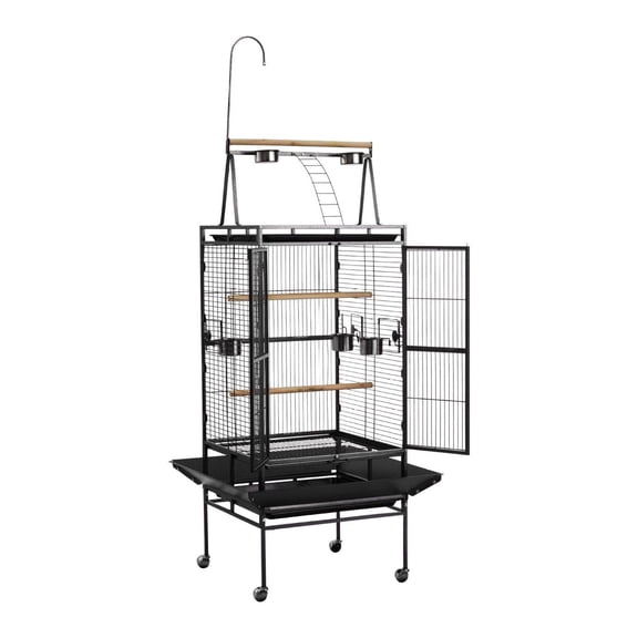 Bird Cage, 32.7x31.1x82.7in Open Top Wrought Iron Flight Cage for Cockatiel, Parrot, African Grey - with Perches & Slide-Out Tray