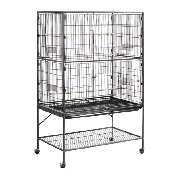 Bird Cage, 36.6 x 22.8 x 59.5 inch Flat Top Wrought Iron Flight Cage with Perches & Tray for Cockatiel, Canary, Parakeet, African Grey