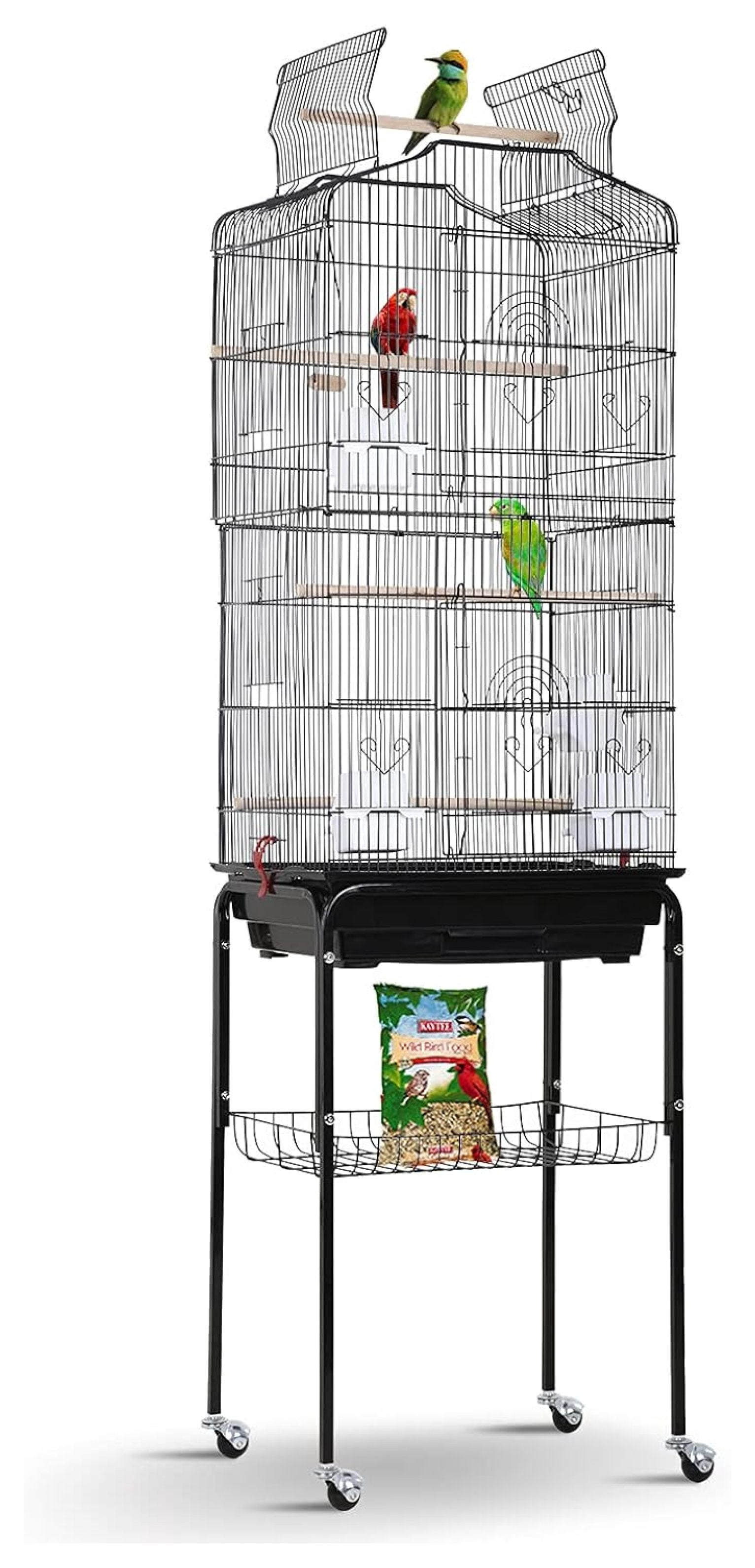 Bird Cage 64 Inch Open Top with Rolling Stand - Parakeet, Cockatiel ...