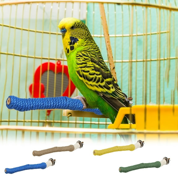 Bird Cage Claw Sharpening Perch | Rope Standing Rod for Parrots Cockatiels Lovebirds | Durable Screw Installation | Blue Brown Green Yellow | 20cm | 1pc