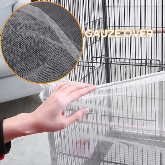 Bird Cage Cover Seed Catcher Bird Cage Mesh Net Cover Skirt Guard (White-M)