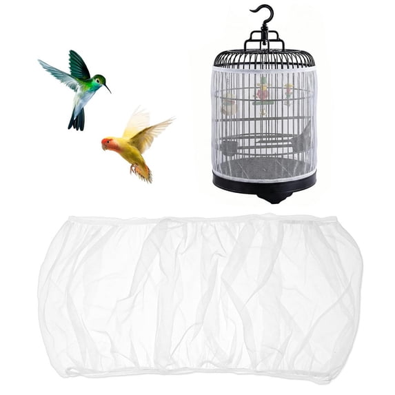Bird Cage Cover, Seed Catcher Skirt, Mesh Bird Cage Seed Catcher Skirt, Breathable White Anti-Splash Guard Prevents Seeds and Feather Mess for Round Birdcages(M)