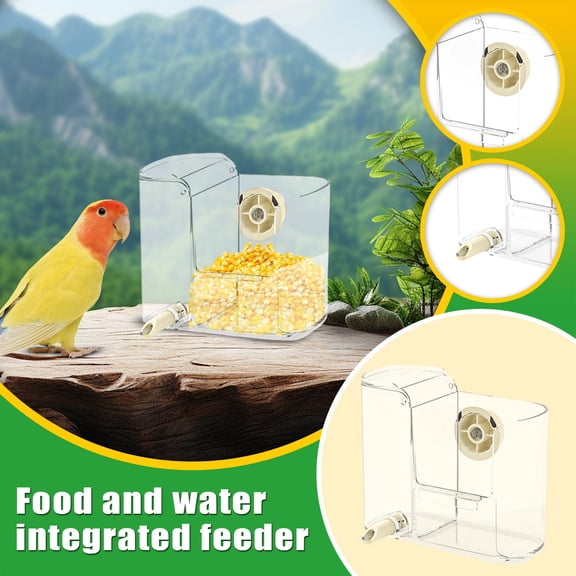 Bird Cage Feeder Water Dispenser Set, Auto-Fill Hanging Design, Clear Plastic No Spill Container for Budgie, Finch (1Pc)