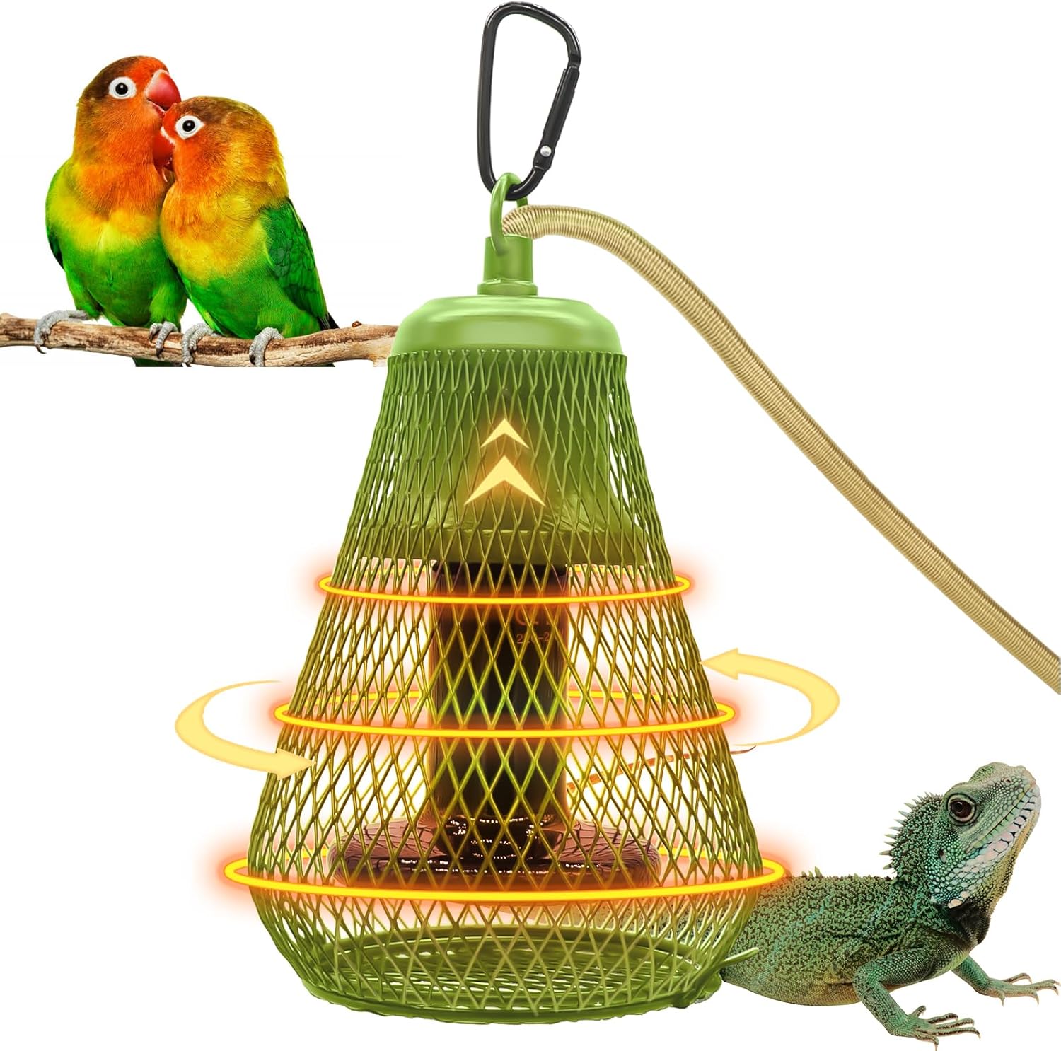 Bird Cage Heater Reptile Heat Lamp with Shade for Parakeets, Parrots
