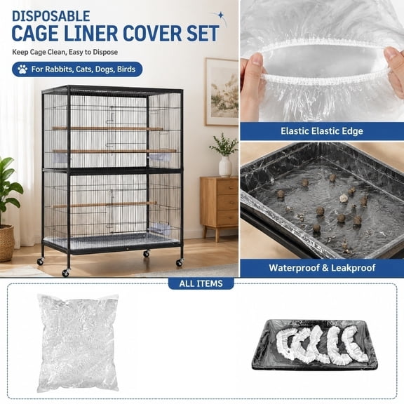 Bird Cage Liners, Disposable Leak-Proof Elastic Tray Poop Sleeves, for Small Bird Cage, Parakeet Cage Accessories, Universal Bird Accessories, Transparent Plastic, 28X24 In, 50