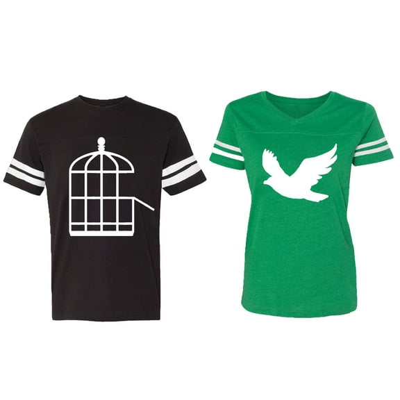 Bird Cage Matching Couple Cotton Jerseys (Men Black / Women Green) (Men XL / Women XL)