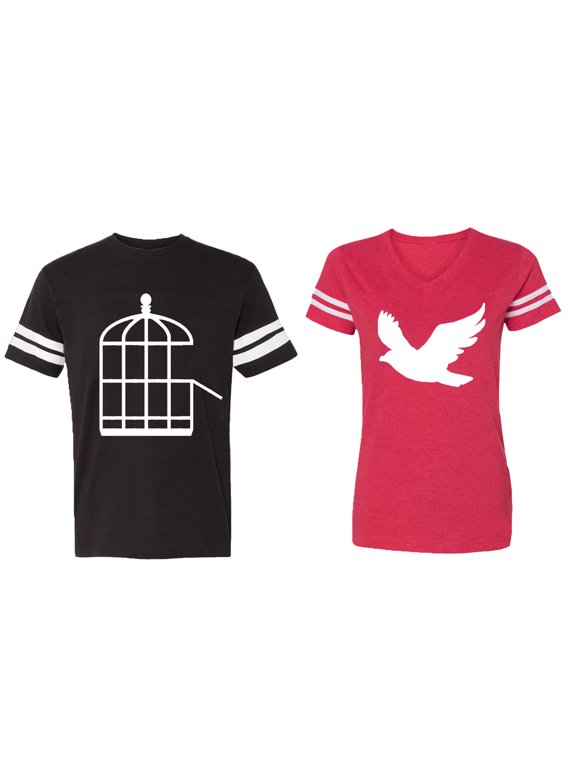 Bird Cage Matching Couple Cotton Jerseys (Men Black / Women Red) (Men S / Women L)