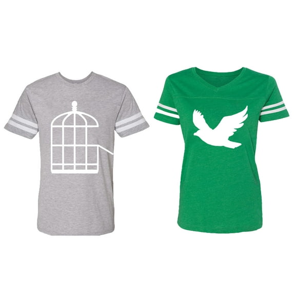 Bird Cage Matching Couple Cotton Jerseys (Men Heather / Women Green) (Men S / Women L)