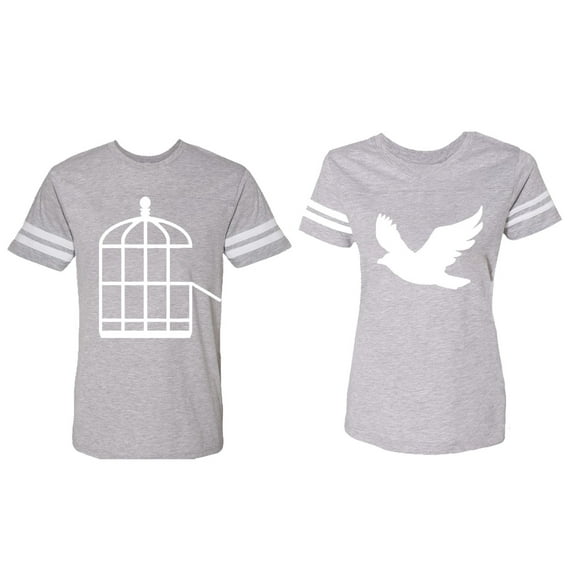 Bird Cage Matching Couple Cotton Jerseys (Men Heather / Women Heather) (Men S / Women L)