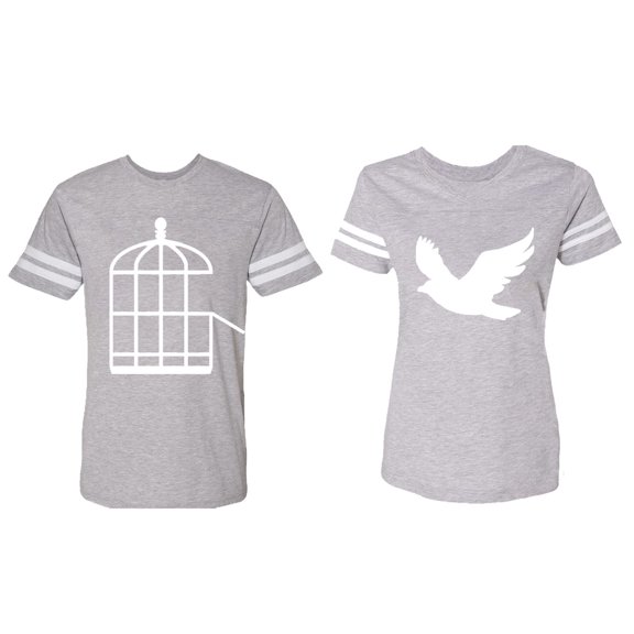 Bird Cage Matching Couple Cotton Jerseys (Men Heather / Women Heather) (Men XXL / Women XL)