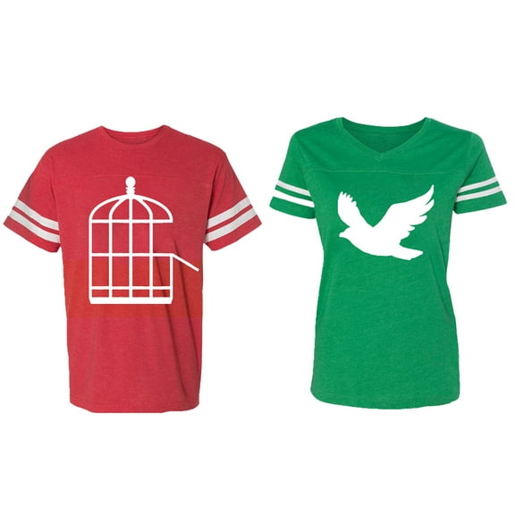 Bird Cage Matching Couple Cotton Jerseys (Men Red / Women Green) (Men L / Women XXL)