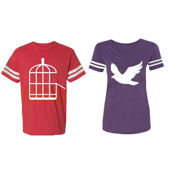 Bird Cage Matching Couple Cotton Jerseys (Men Red / Women Purple) (Men M / Women XXL)
