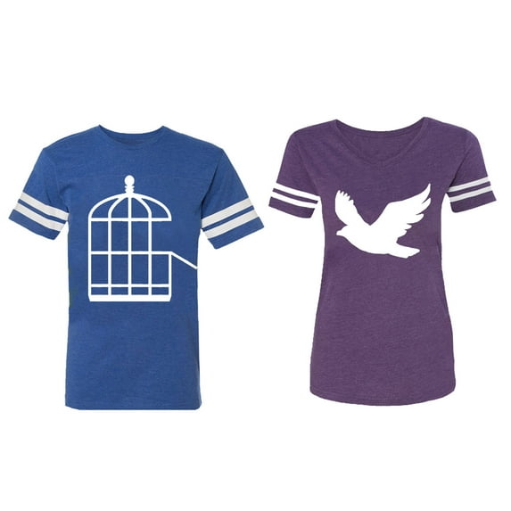 Bird Cage Matching Couple Cotton Jerseys (Men Royal / Women Purple) (Men M / Women M)