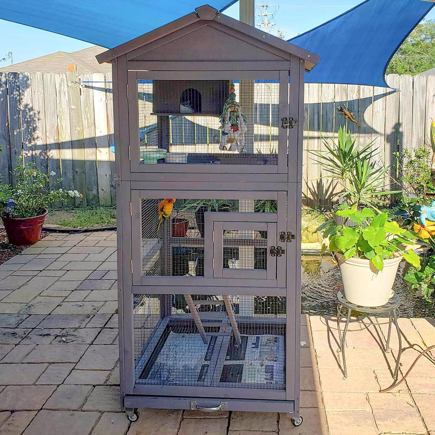Image showcasing Bird Cage Outdoor Parakeet Cage Large Wooden Aviary Cage Indoor Parrot ...