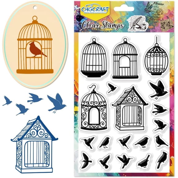 Bird Cage Pattern Clear Stamps Bird Silhouette Transparent Embossing Silicone Stamp Seal