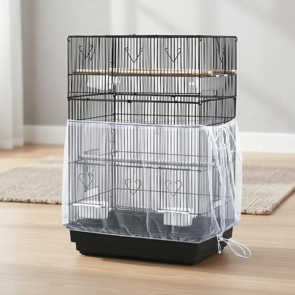 Bird Cage Seed Catcher, Adjustable Cover Skirt Nylon Mesh Netting for Cages