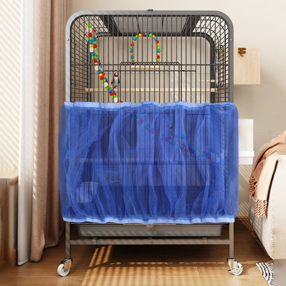 Bird Cage Seed Catcher Net Cover, Adjustable Elastic Band Mesh Cover for Parrot Cages, Stretchy Birds Cages Netting Seed Guard, Blue, 34.65-65.35 Inch