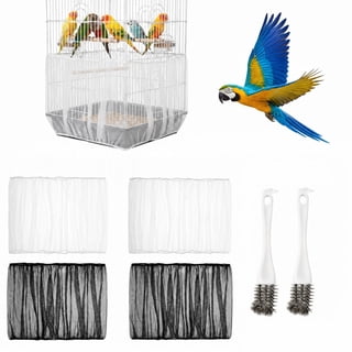 Bird Cage Set‑4 Seed Catcher Mesh Cover & 2 Cage Cleaning Brush for Parakeet Birdcage