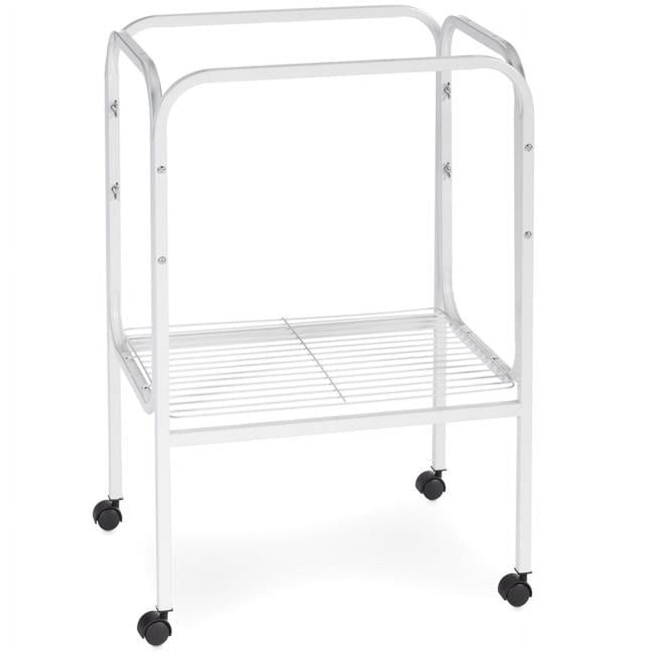 White Tubular Steel Bird Cage Stand with Shelf